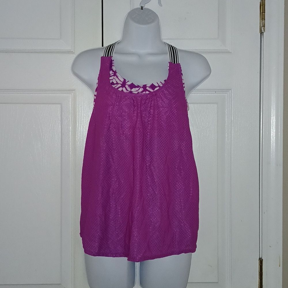Purple white racer back sports bra tank combo Sz M NWOT